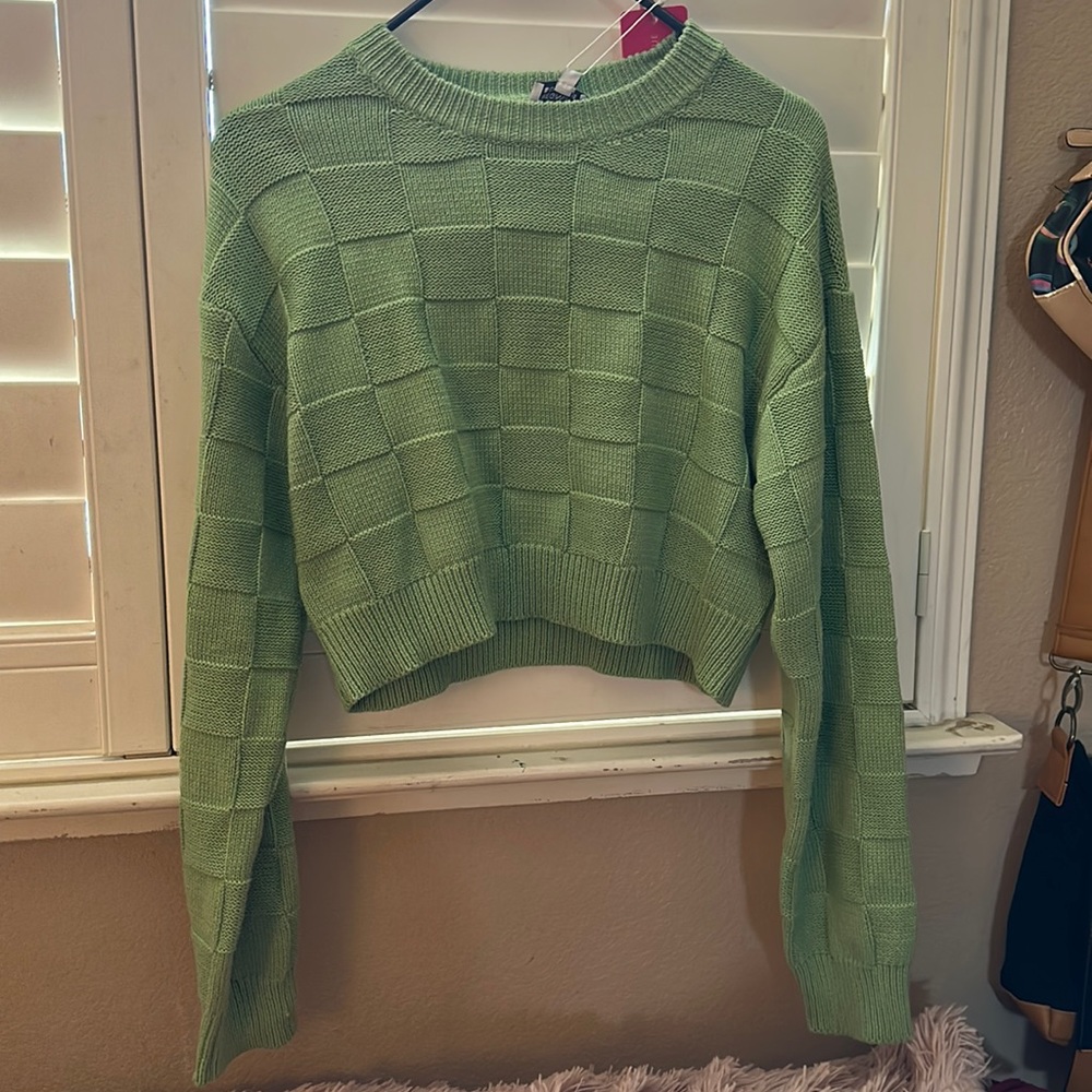 Beginning Boutique Green Checkered Sweater